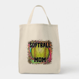 Softball Ma Tie Dye Leopard Print Yellow Ball Tote Bag