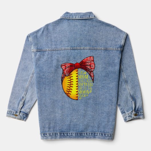 Softball Mam Vrouwen Pitcher Catcher Girls Denim Jacket (Achterkant)