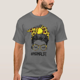 Softball Mama Life Leopard Messy Bun Moederdag T-shirt