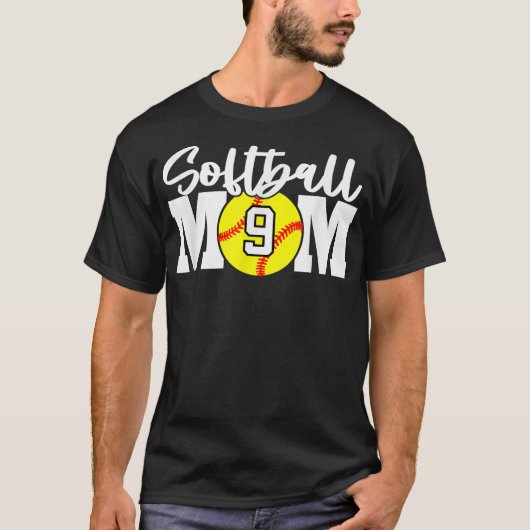 Softball mama Nummer 9 T-shirt (Voorkant)