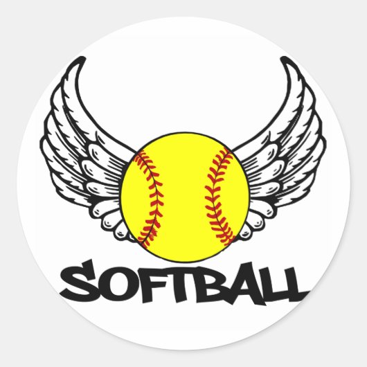 Softball met vleugels ronde sticker (Voorkant)