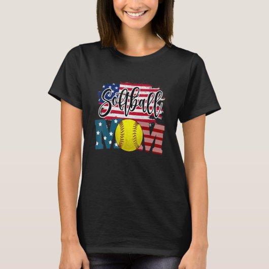 Softball Moeder VS Amerikaanse vlag T-shirt (Voorkant)