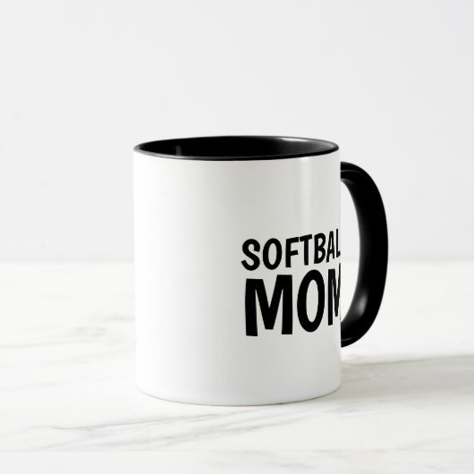 Softball Moeder, zwart wit Two-Tone Coffee Mok (Voorkant rechts)