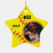 Softball Naam Jersey Nummer Foto Keepsake Keramisch Ornament (Voorkant)