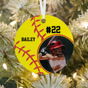Softball Naam Jersey Nummer Foto Keepsake Metalen Ornament