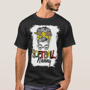 Softball Nanny Life with Leopard Messy Bun Moeder' T-shirt
