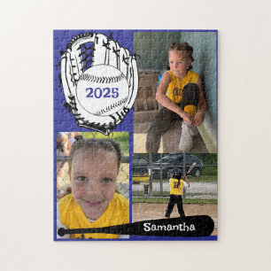 Softball ou Baseball 3 Photo Jigsaw Puzzle bleu
