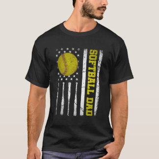 Softball Papa Amerikaanse vlag Papa voor Vaderdag T-shirt