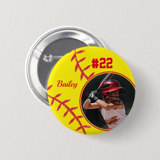 Softball Pin Name Jersey Number Photo Button (Voorkant /achterkant)