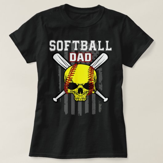 Softball Pitcher Hitter Catcher Skull Dad T-shirt (Design voorkant)