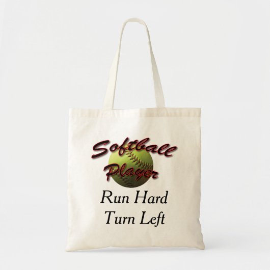 Softball Player Run Hard Draaien links Tote Bag (Voorkant)