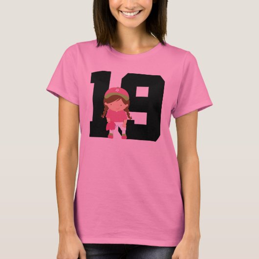 Softball Player Uniform Number 19 (Meisjes) Gift T-shirt (Voorkant)