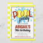 Softball Pool Party Verjaardag uitnodiging (Voorkant / Achterkant)