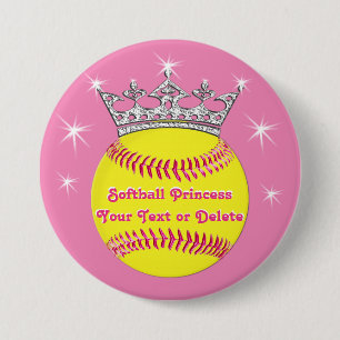 Softball Princess Pins Tiara, Softball, JOUW TEKST Ronde Button 7,6 Cm