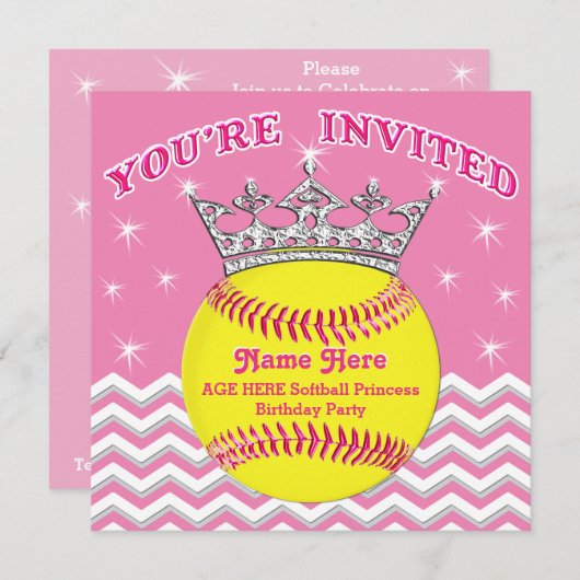 Softball Princess Softball Anniversaire Invitation (Devant / Derrière)
