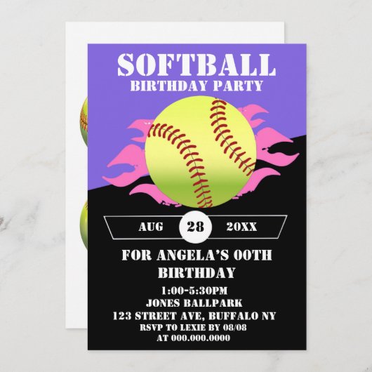 Softball Roze Birthday Party (Voorkant / Achterkant)