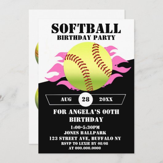 Softball Roze Birthday Party (Voorkant / Achterkant)