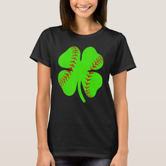 Softball Shamrock Lucky Clover Irish St Patrick's T-shirt (Voorkant)
