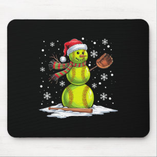 Softball Sneeuwman Softball Speler Kerstman Hoed K Muismat
