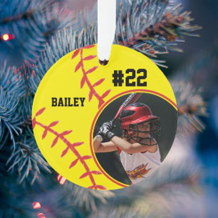 Softball Speler Naam Nummer Foto Keepsake Ornament