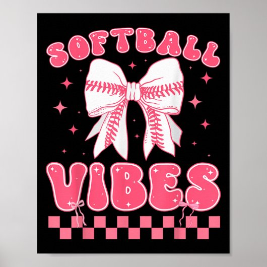 Softball Vibes Softball Couqette Groovy Softball G Poster (Voorkant)