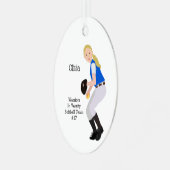 Softball Vrouw Blonde Blue & White Metalen Ornament (Voorkant links)