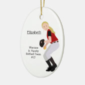 Softball-Vrouw Blonde Red & Black Keramisch Ornament (Links)