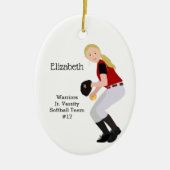 Softball-Vrouw Blonde Red & Black Keramisch Ornament (Voorkant)