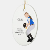 Softball Vrouw Brunette Blue & White Keramisch Ornament (Links)