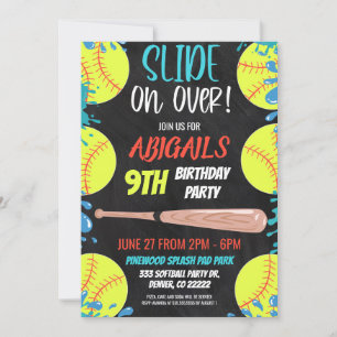 Softball Waterslide Anniversaire Fête Invitation