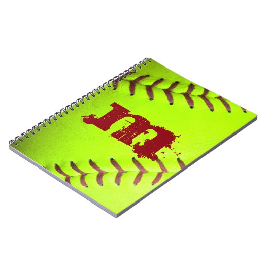 Softball Yellow Fast Monogram Initiaal Note Book Notitieboek (Linkerzijde)