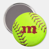 Softball Yellow Fast Pitch Monogramme Aimant initi (Recto/Verso)
