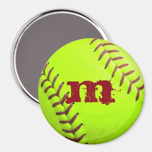 Softball Yellow Fast Pitch Monogramme Aimant initi (Recto/Verso)