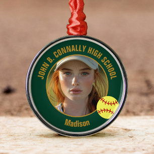 Softbalspeler Foto Kerst Groen Goud Metalen Ornament