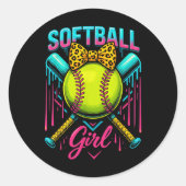 Softbalster Meisje Ice Cream Softbal Drip Ronde Sticker (Voorkant)