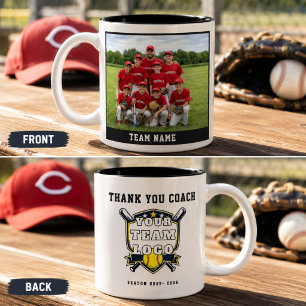 Softbalteamfoto Logo Bedankt Coach Tweekleurige Koffiemok