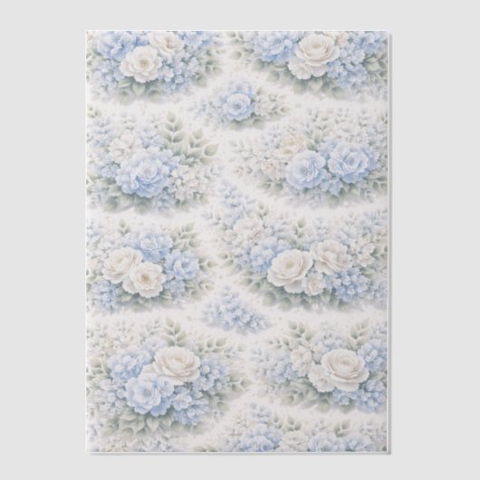 SoftBlue Floral Pattern Elegant Romantic Botanical Vellum Uitnodigingen (Voorkant)