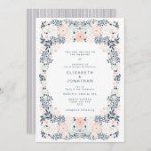 Softest Navy Floral Wedding Invitation Kaart (Voorkant / Achterkant)