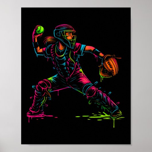 Softll Catcher Dad Pitcher Fastpitch Coach Fathers Poster (Voorkant)