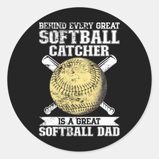 Softll Catcher Dad Pitcher Fastpitch Coach Fathers Ronde Sticker (Voorkant)