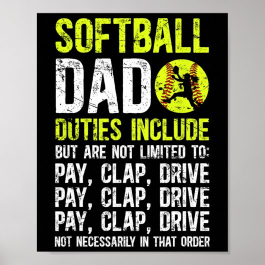 Softll Dad Duties Dad Of A Softll Player Dad  Poster (Voorkant)