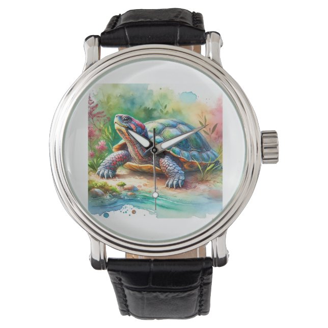 Softshell Turtle 221024AREF149 - Watercolor Horloge (Voorkant)