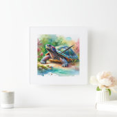 Softshell Turtle 221024AREF149 - Watercolor Vierkante Klok (Huis)