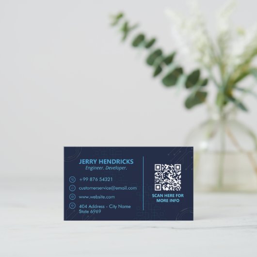 Software Developer Business | Modern donkerblauw Visitekaartje (Staand voorkant)