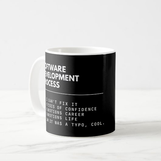 Software Development Process Funny Programmer Koffiemok (Voorkant links)