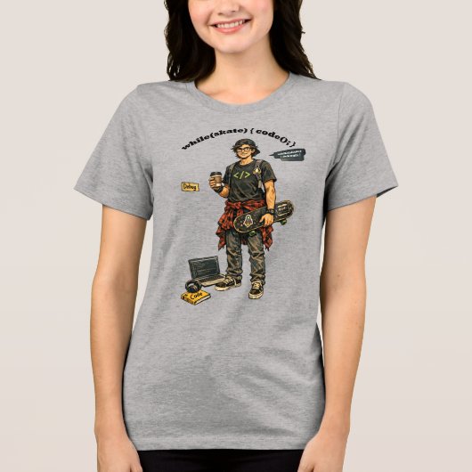 Software Engineer Coder Die Skateboardt URM Tri-Blend Shirt (Voorkant)
