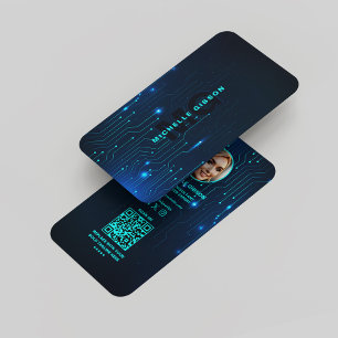 Software Engineer Monogram Modern Neon Blauw Visitekaartje