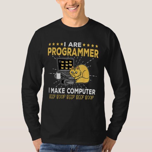 Software Engineer Oranje Kat Programmeur Maakt Com T-shirt (Voorkant)
