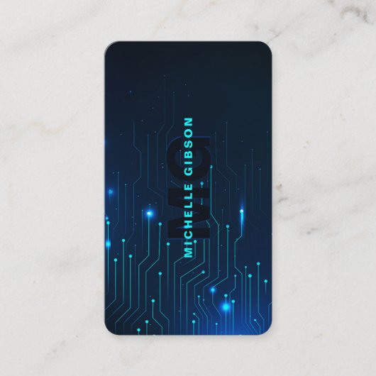 Software Engineer Programmeur Modern Neon Blauw Visitekaartje (Voorkant)