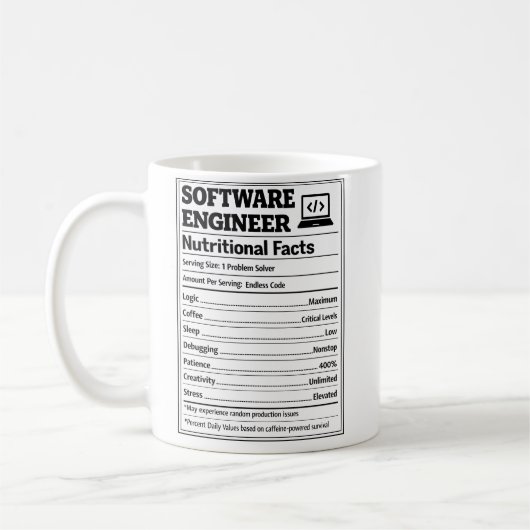 Software Engineer Voedingswaarde Grappige Codering Koffiemok (Links)